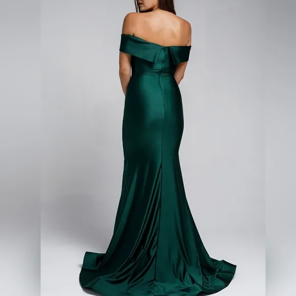 Floor length emerald green navy blue burgundy fitted gown