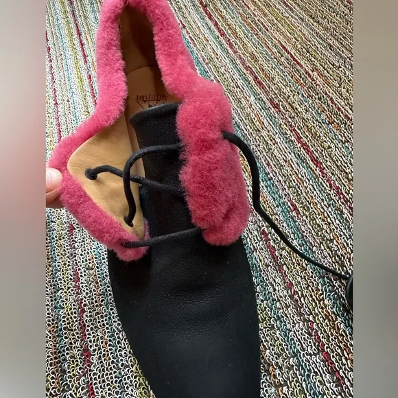 Fluevog LIKE NEW Power Up P-ssy Power pink shearling pointed lace-up flat- 8.5/9