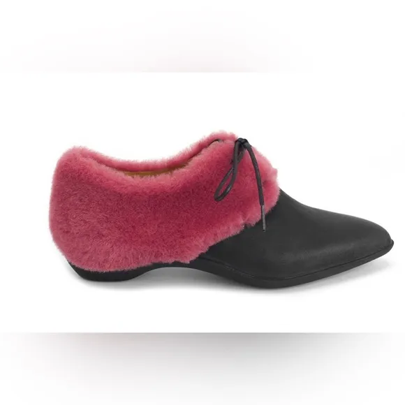 Fluevog LIKE NEW Power Up P-ssy Power pink shearling pointed lace-up flat- 8.5/9