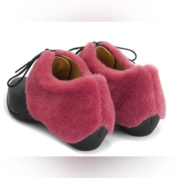 Fluevog LIKE NEW Power Up P-ssy Power pink shearling pointed lace-up flat- 8.5/9