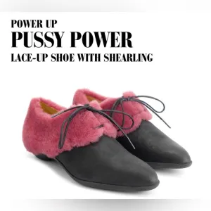 Fluevog LIKE NEW Power Up P-ssy Power pink shearling pointed lace-up flat- 8.5/9