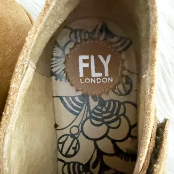 FLY LONDON | Wedge Caramel Tan Robi Adjustable Mary Jane Strap | 39, 8.5