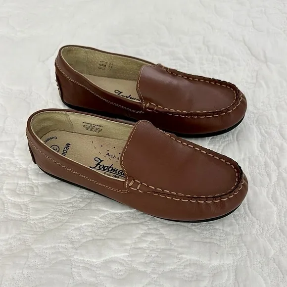 Footmates Boys Brooklyn Loafers Slip On Shoes Size 3 Cognac Brown Leather