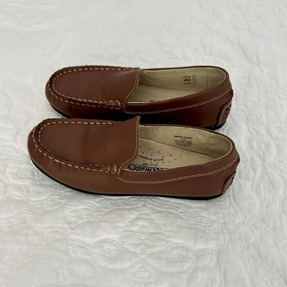 Footmates Boys Brooklyn Loafers Slip On Shoes Size 3 Cognac Brown Leather