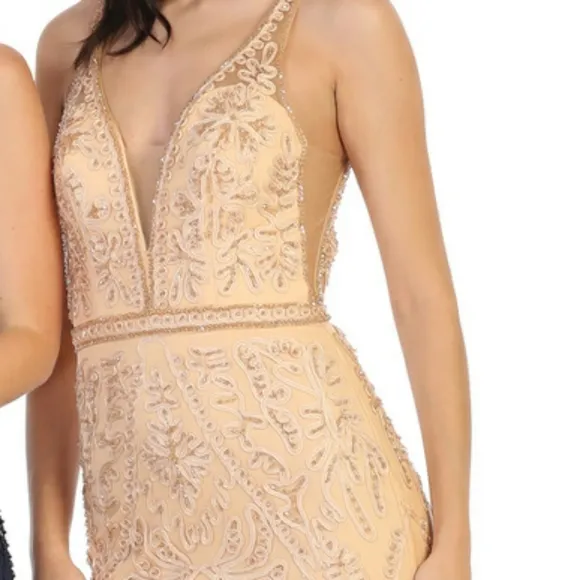 Formal dress, navy blue or champagne gold