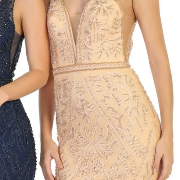 Formal dress, navy blue or champagne gold