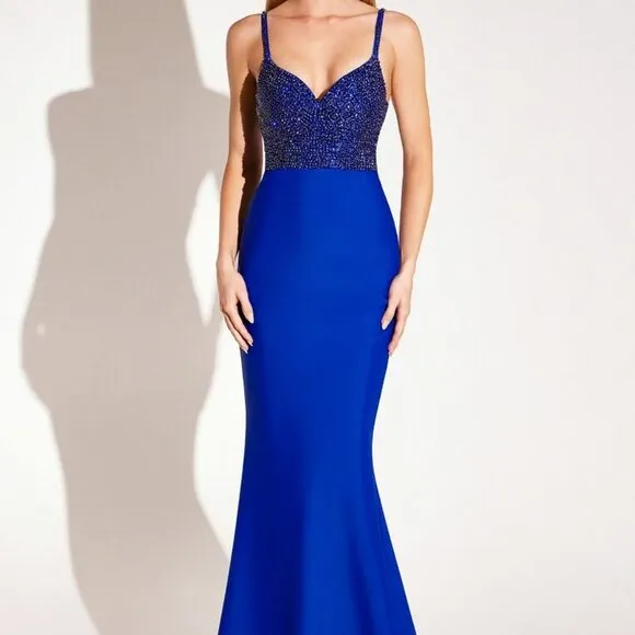 Formal dress.prom,homecoming beaded fitted bridesmaid semi open back evening