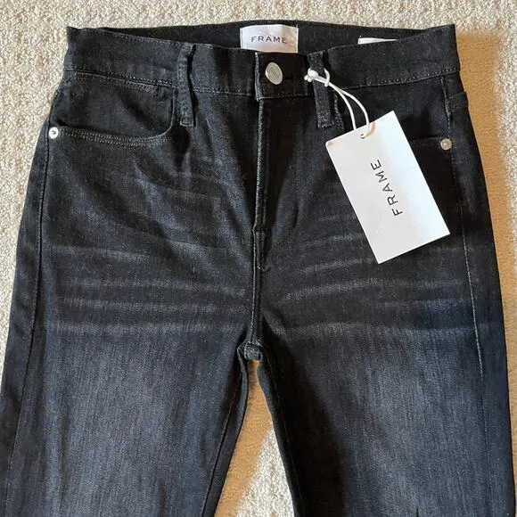 Frame Le Shape High Rise Skinny Black Denim Jeans Size 26 NWT
