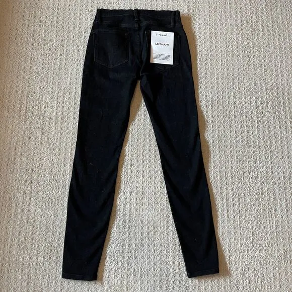 Frame Le Shape High Rise Skinny Black Denim Jeans Size 26 NWT