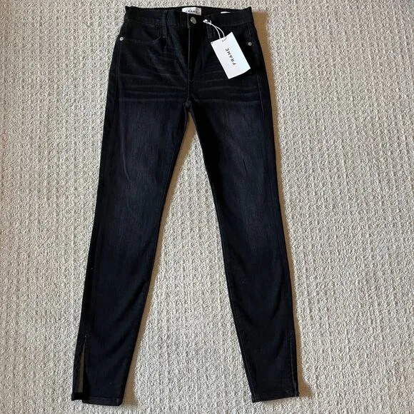 Frame Le Shape High Rise Skinny Black Denim Jeans Size 26 NWT