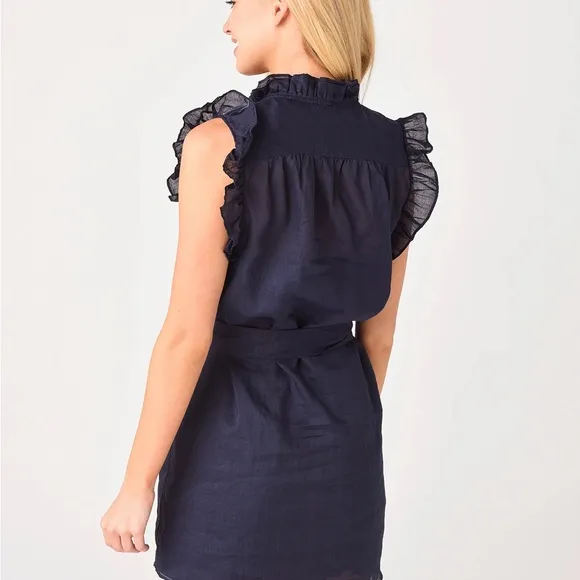 Frame NWT Lauren L Shirtdress Ruffle Minidress Navy NEW