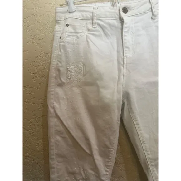 Frank Lyman Women’s White Sequin Embellished Jeans Size M