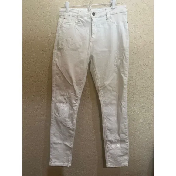 Frank Lyman Women’s White Sequin Embellished Jeans Size M