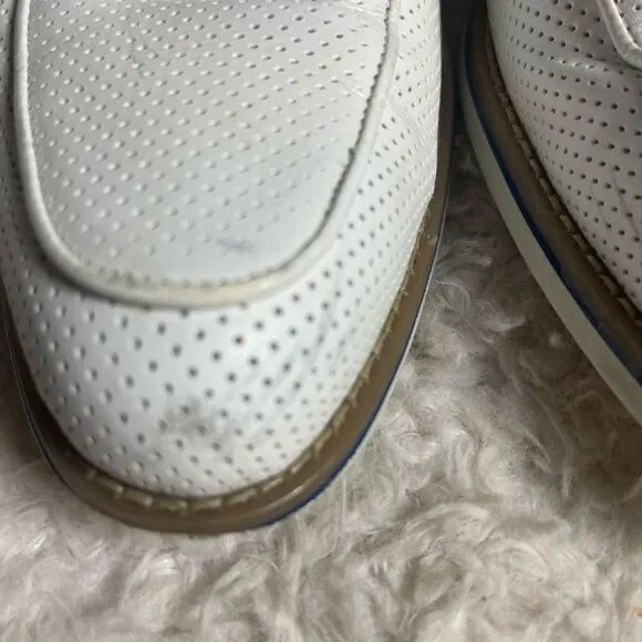 Fratelli White Perforated Leather Gold tone accent Italian Stripe Shoes SZ10M