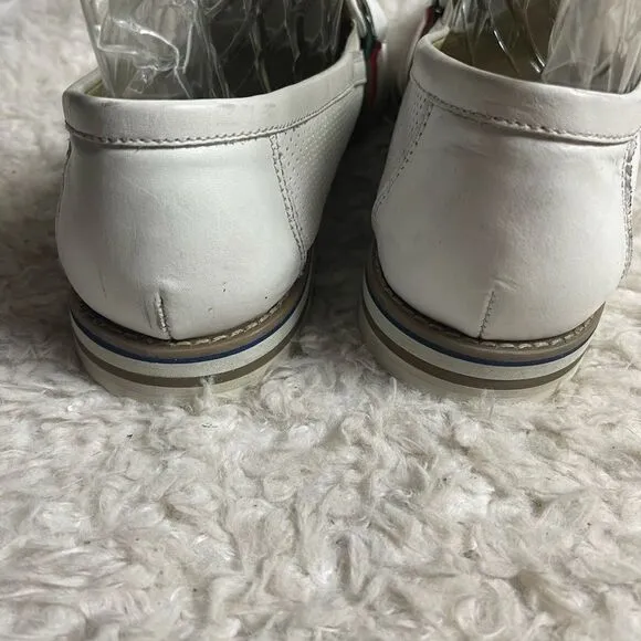 Fratelli White Perforated Leather Gold tone accent Italian Stripe Shoes SZ10M