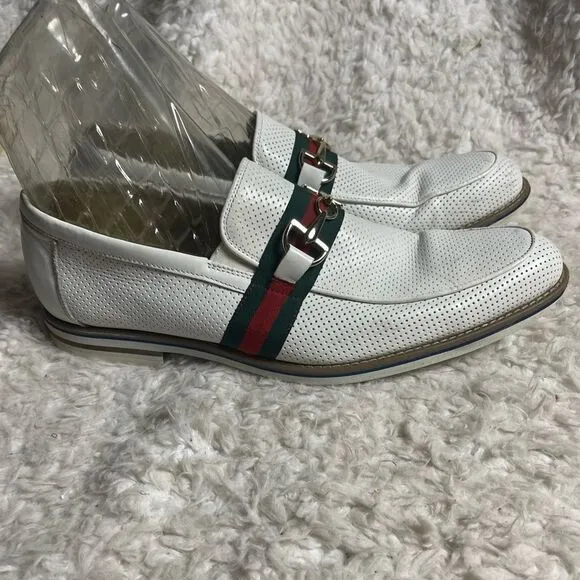 Fratelli White Perforated Leather Gold tone accent Italian Stripe Shoes SZ10M