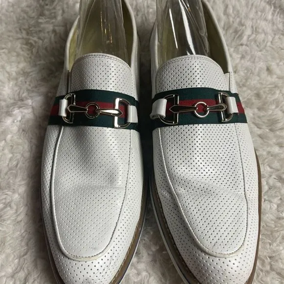 Fratelli White Perforated Leather Gold tone accent Italian Stripe Shoes SZ10M