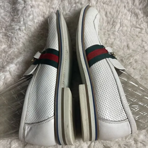 Fratelli White Perforated Leather Gold tone accent Italian Stripe Shoes SZ10M