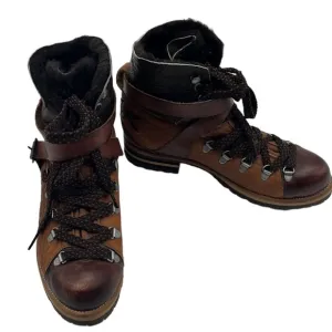 Free People Breakwater Tan Brown Leather Shearling Hiker Boots Women's Sz 38 / 7
