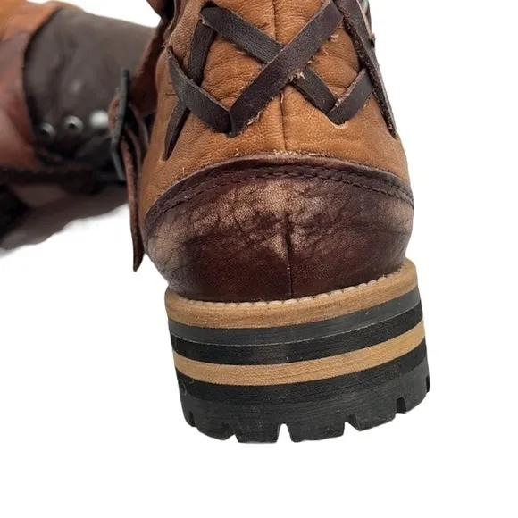 Free People Breakwater Tan Brown Leather Shearling Hiker Boots Women's Sz 38 / 7