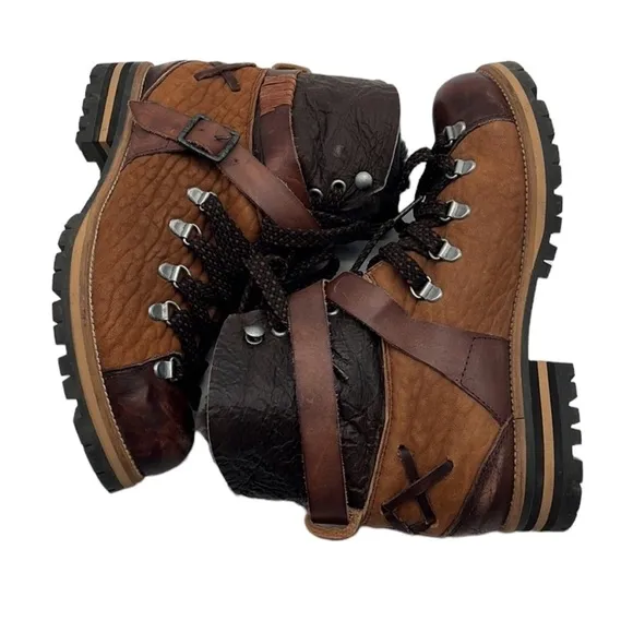 Free People Breakwater Tan Brown Leather Shearling Hiker Boots Women's Sz 38 / 7