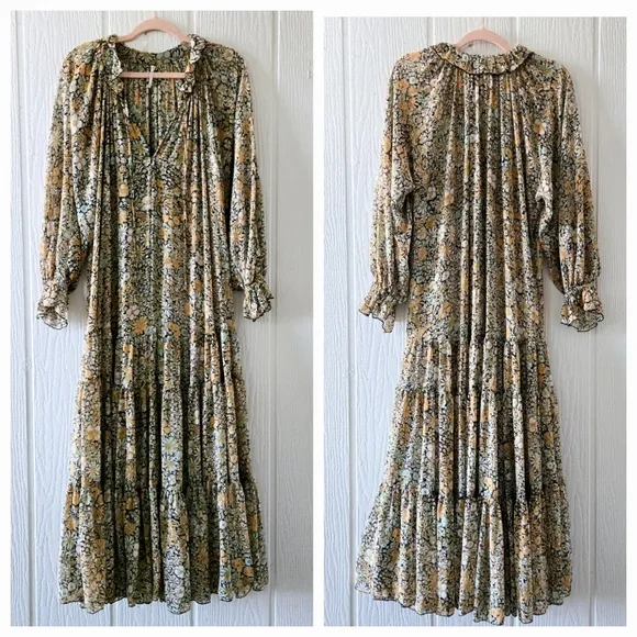 FREE PEOPLE Feeling Groovy Boho Western Peasant Prarie Cottage Maxi Medium