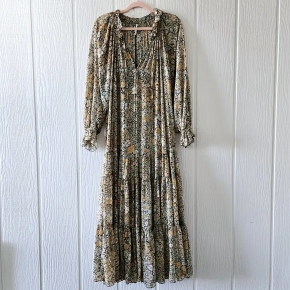 FREE PEOPLE Feeling Groovy Boho Western Peasant Prarie Cottage Maxi Medium