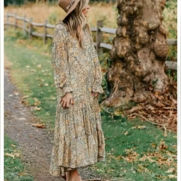 FREE PEOPLE Feeling Groovy Boho Western Peasant Prarie Cottage Maxi Medium