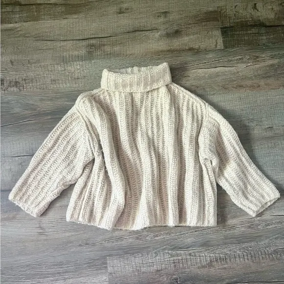 FREE PEOPLE Fluffy Fox Turtleneck Sweater Ivory PearlKnit Wool XS Cozy Boho