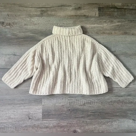 FREE PEOPLE Fluffy Fox Turtleneck Sweater Ivory PearlKnit Wool XS Cozy Boho