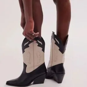 Free People FP Women’s Twin Flames Black/Ivory Leather Western Boots | NEW/NIB!