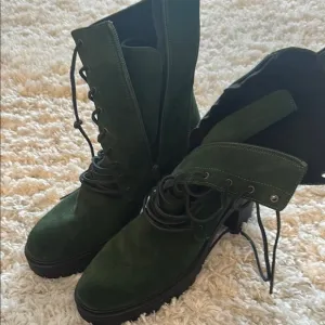 Free People Green Lace Up Boots with Sturdy Sole