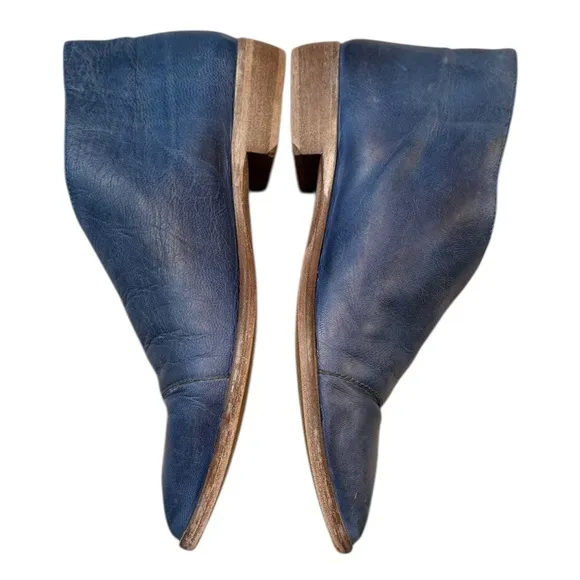 Free People Indigo Blue Royale Distressed Leather Slip On Booties Flat Shoes