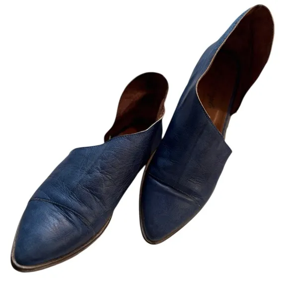 Free People Indigo Blue Royale Distressed Leather Slip On Booties Flat Shoes