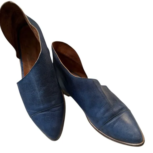 Free People Indigo Blue Royale Distressed Leather Slip On Booties Flat Shoes
