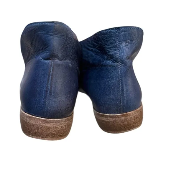 Free People Indigo Blue Royale Distressed Leather Slip On Booties Flat Shoes