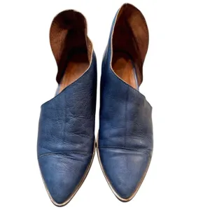 Free People Indigo Blue Royale Distressed Leather Slip On Booties Flat Shoes