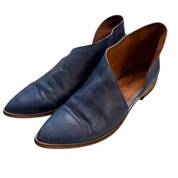 Free People Indigo Blue Royale Distressed Leather Slip On Booties Flat Shoes