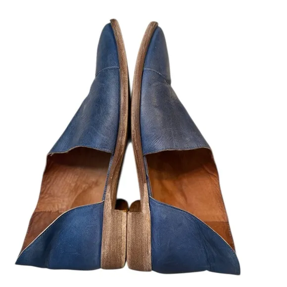 Free People Indigo Blue Royale Distressed Leather Slip On Booties Flat Shoes