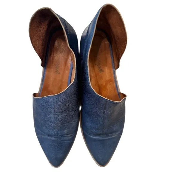 Free People Indigo Blue Royale Distressed Leather Slip On Booties Flat Shoes