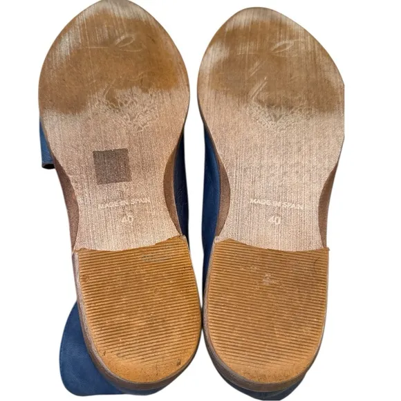 Free People Indigo Blue Royale Distressed Leather Slip On Booties Flat Shoes