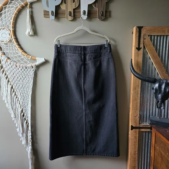 Free People Madison Denim Midi Skirt Washed Black Nwot