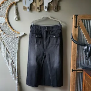 Free People Madison Denim Midi Skirt Washed Black Nwot