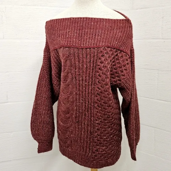 Free People New Dream Spillover Sweater in Wine Size Medium NWT