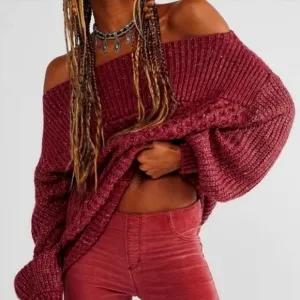 Free People New Dream Spillover Sweater in Wine Size Medium NWT