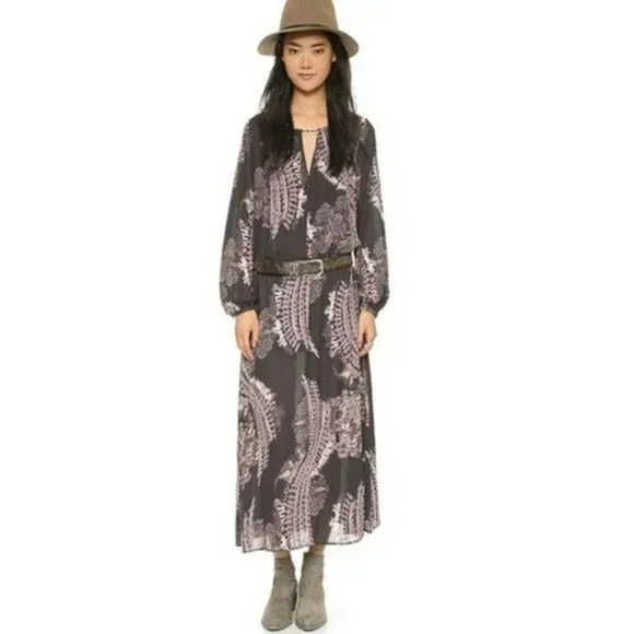 FREE PEOPLE Out of the Woods Midi Maxi Dress Rocker Boho Hippie.  SZ XS