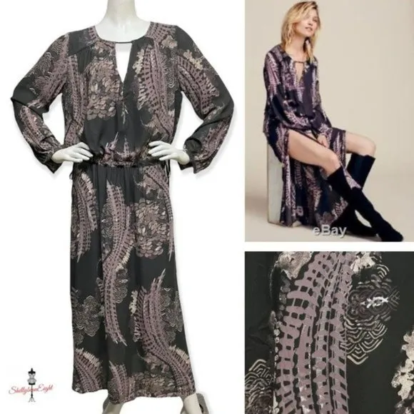FREE PEOPLE Out of the Woods Midi Maxi Dress Rocker Boho Hippie.  SZ XS