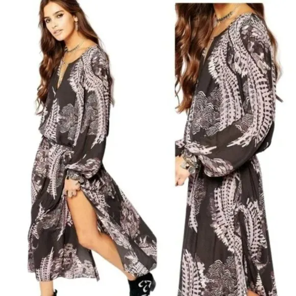 FREE PEOPLE Out of the Woods Midi Maxi Dress Rocker Boho Hippie.  SZ XS