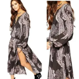 FREE PEOPLE Out of the Woods Midi Maxi Dress Rocker Boho Hippie.  SZ XS