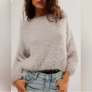 Free People Purple Flurry Violet Frost Oversized Crew Neck Sweater Size Med NWT